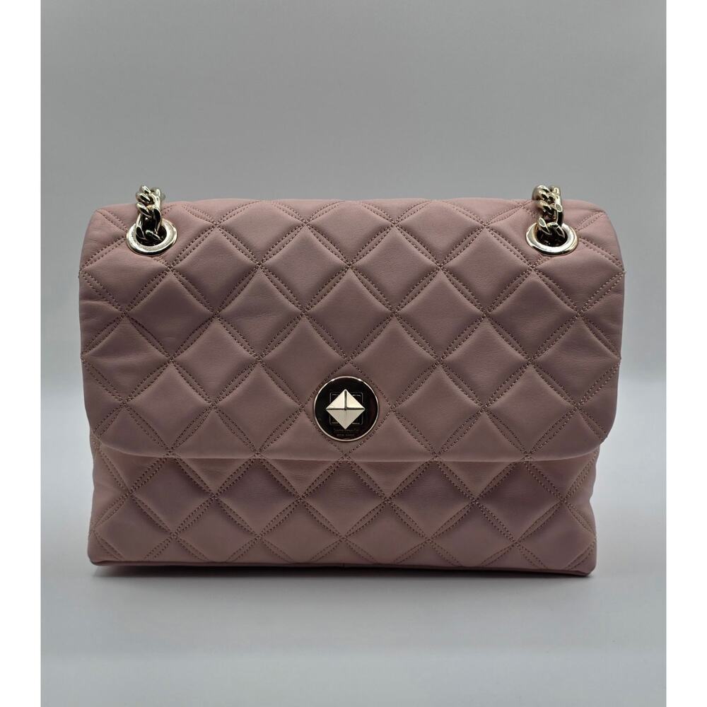 Kate Spade Quilted Cross Body Shoulder Bag Rose Smoke Pink Adjust Chain Strap